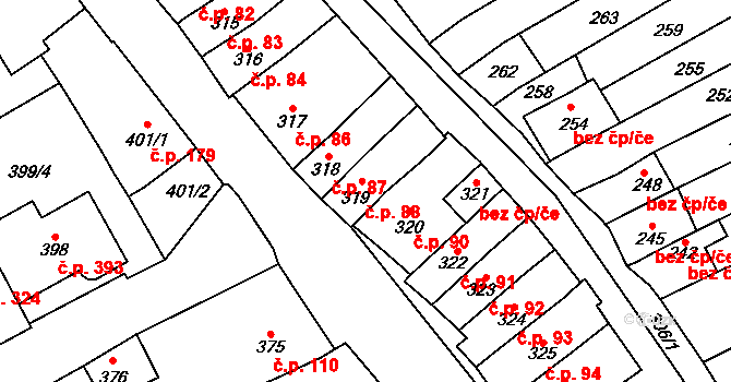 Velešovice 88 na parcele st. 319 v KÚ Velešovice, Katastrální mapa