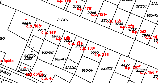 Václavské Předměstí 106, Písek na parcele st. 2035 v KÚ Písek, Katastrální mapa