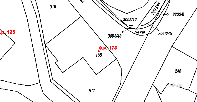 Rudoltice 173 na parcele st. 165 v KÚ Rudoltice u Lanškrouna, Katastrální mapa