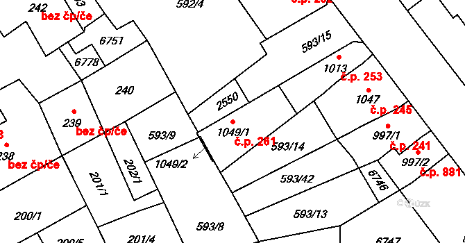 Beroun-Závodí 261, Beroun na parcele st. 1049/1 v KÚ Beroun, Katastrální mapa
