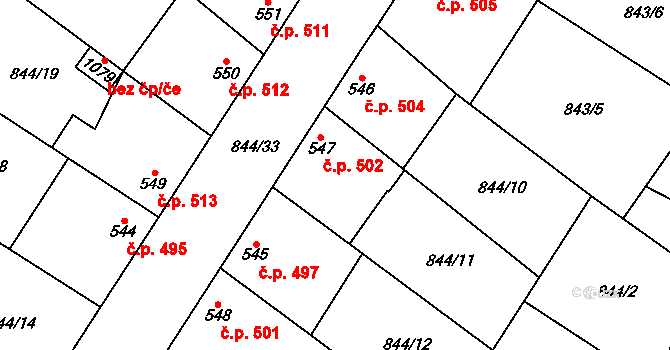 Kostelec nad Labem 502 na parcele st. 547 v KÚ Kostelec nad Labem, Katastrální mapa