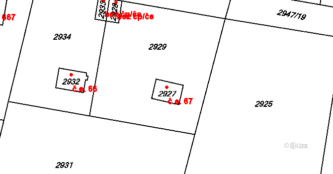 Řevnice 67 na parcele st. 2927 v KÚ Řevnice, Katastrální mapa