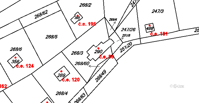 Statenice 86 na parcele st. 290 v KÚ Statenice, Katastrální mapa