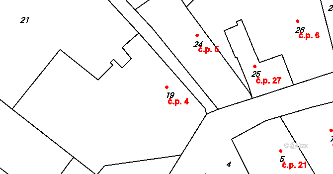 Dolsko 4, Nahořany na parcele st. 19 v KÚ Dolsko, Katastrální mapa