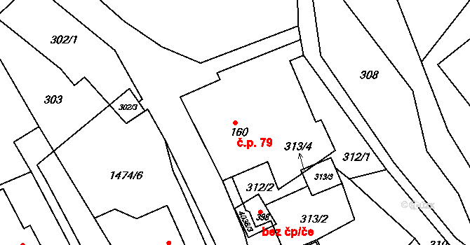 Šonov 79 na parcele st. 160 v KÚ Šonov u Broumova, Katastrální mapa