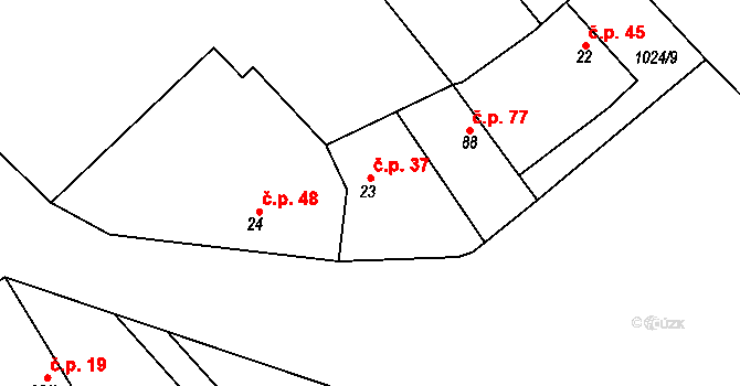 Kojice 37 na parcele st. 23 v KÚ Kojice, Katastrální mapa