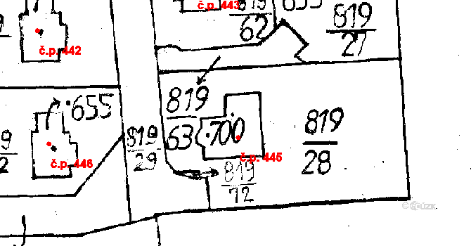 Osek 445 na parcele st. 700 v KÚ Osek u Rokycan, Katastrální mapa