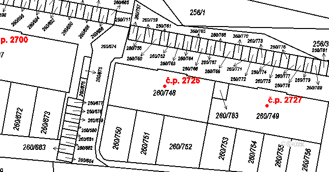 České Budějovice 2 2725, České Budějovice na parcele st. 260/748 v KÚ Haklovy Dvory, Katastrální mapa