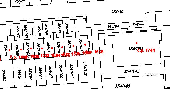 Slavkov u Brna 1638 na parcele st. 354/197 v KÚ Slavkov u Brna, Katastrální mapa