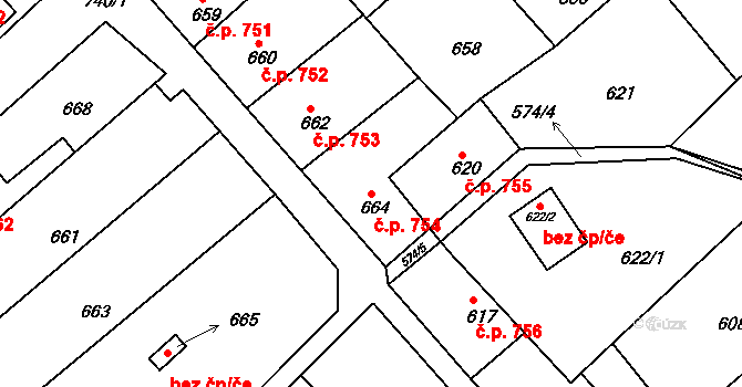 Odry 754 na parcele st. 664 v KÚ Odry, Katastrální mapa