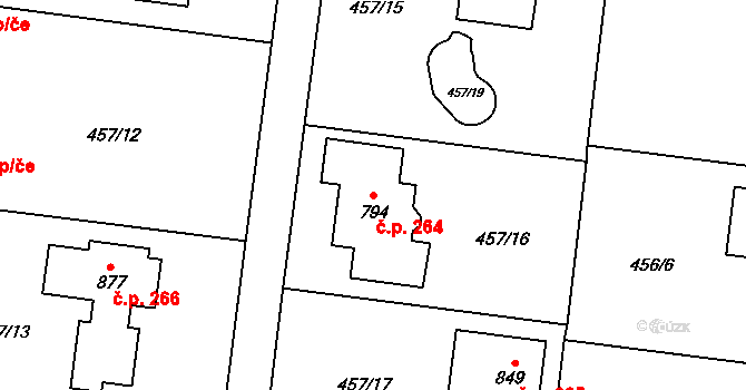 Ohrobec 264 na parcele st. 794 v KÚ Ohrobec, Katastrální mapa