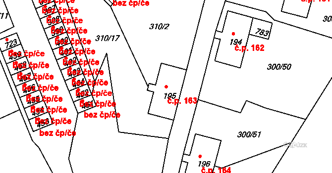 Loučovice 163 na parcele st. 195 v KÚ Loučovice, Katastrální mapa