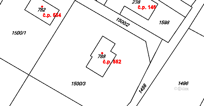 Nebory 552, Třinec na parcele st. 788 v KÚ Nebory, Katastrální mapa