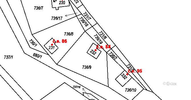 Černýš 54, Perštejn na parcele st. 232 v KÚ Černýš, Katastrální mapa