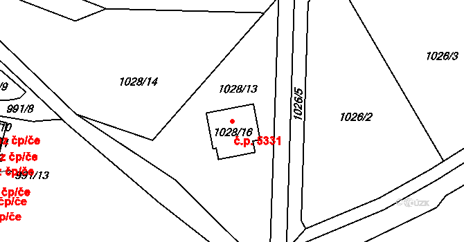 Rýnovice 5331, Jablonec nad Nisou na parcele st. 1028/16 v KÚ Rýnovice, Katastrální mapa