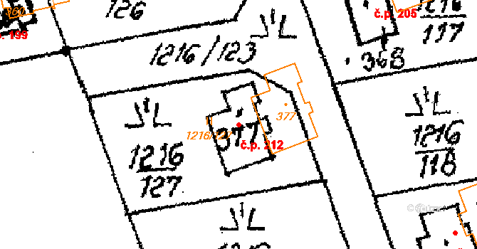 Doubravy 212 na parcele st. 377 v KÚ Doubravy, Katastrální mapa