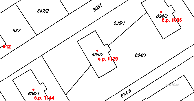 Rychnov nad Kněžnou 1129 na parcele st. 635/2 v KÚ Rychnov nad Kněžnou, Katastrální mapa