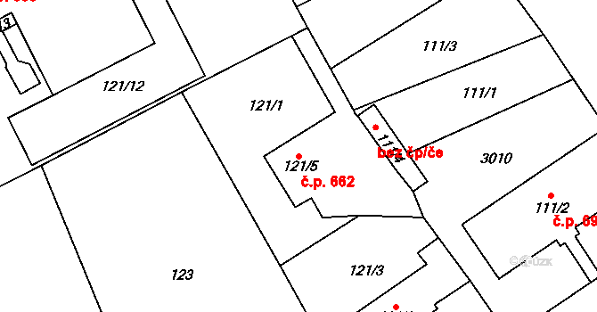 Dobruška 662 na parcele st. 121/5 v KÚ Dobruška, Katastrální mapa