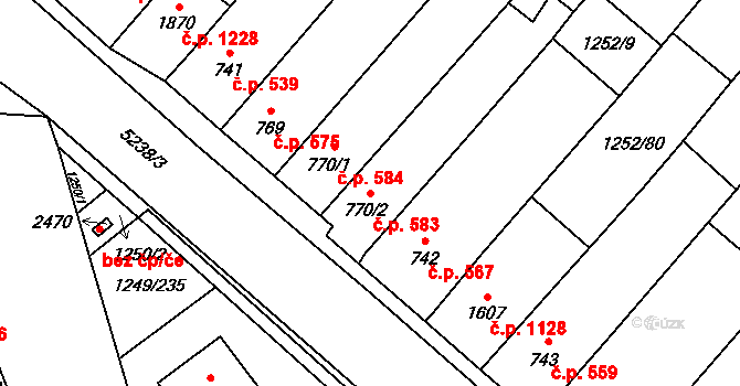 Velké Bílovice 583 na parcele st. 770/2 v KÚ Velké Bílovice, Katastrální mapa