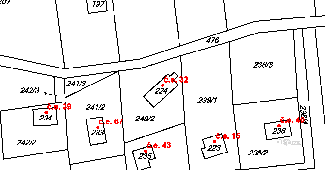 Žopy 32, Holešov na parcele st. 224 v KÚ Žopy, Katastrální mapa
