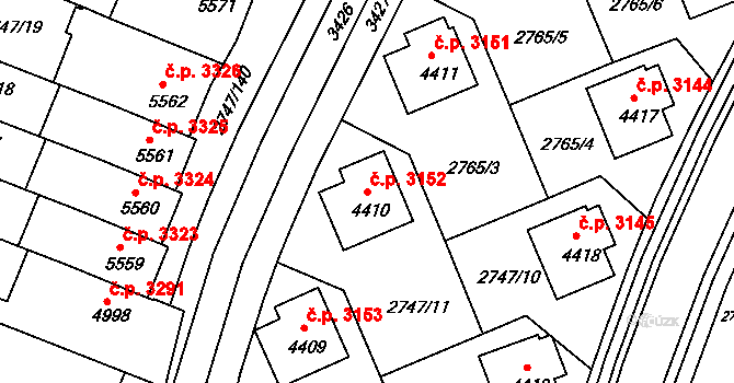 Kroměříž 3152 na parcele st. 4410 v KÚ Kroměříž, Katastrální mapa