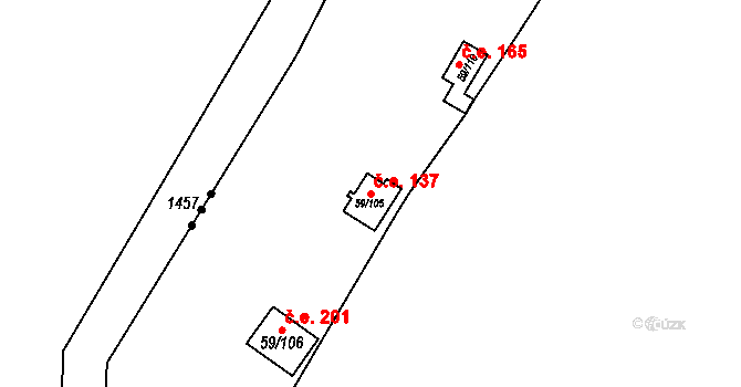 Jazovice 137, Starý Petřín na parcele st. 59/105 v KÚ Jazovice, Katastrální mapa