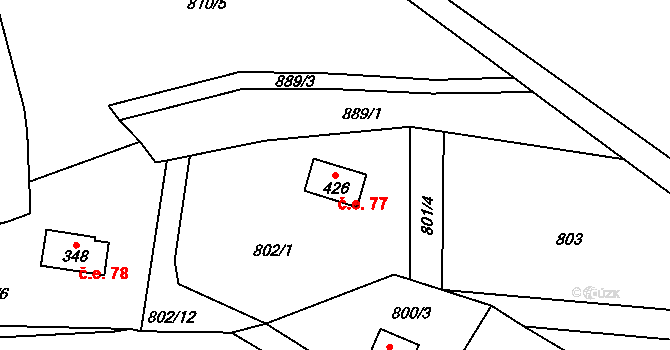 Rataje nad Sázavou 77 na parcele st. 426 v KÚ Rataje nad Sázavou, Katastrální mapa