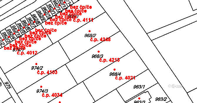 Mšeno nad Nisou 4213, Jablonec nad Nisou na parcele st. 968/3 v KÚ Mšeno nad Nisou, Katastrální mapa