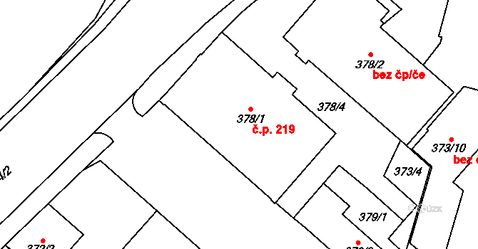 Jihlava 219 na parcele st. 378/1 v KÚ Jihlava, Katastrální mapa