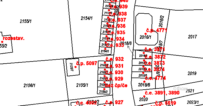 Jihlava 933 na parcele st. 2154/2 v KÚ Jihlava, Katastrální mapa