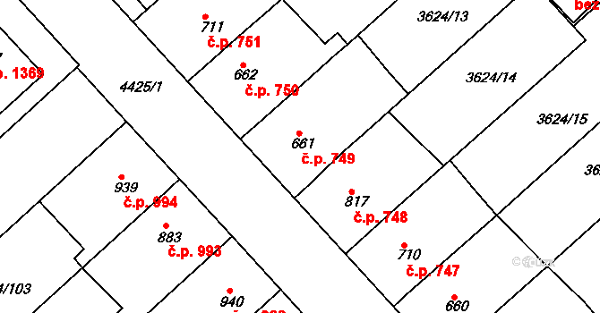 Veselí nad Moravou 749 na parcele st. 661 v KÚ Veselí-Předměstí, Katastrální mapa