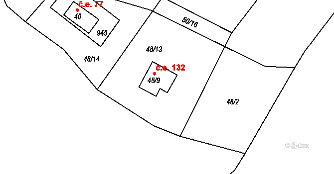 Rounek 132, Vyskytná nad Jihlavou na parcele st. 48/9 v KÚ Rounek, Katastrální mapa