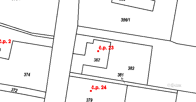 Dolní Těrlicko 23, Těrlicko na parcele st. 382 v KÚ Dolní Těrlicko, Katastrální mapa