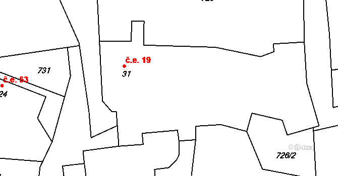 Vojslavice 19, Bystřice na parcele st. 31 v KÚ Kobylí, Katastrální mapa