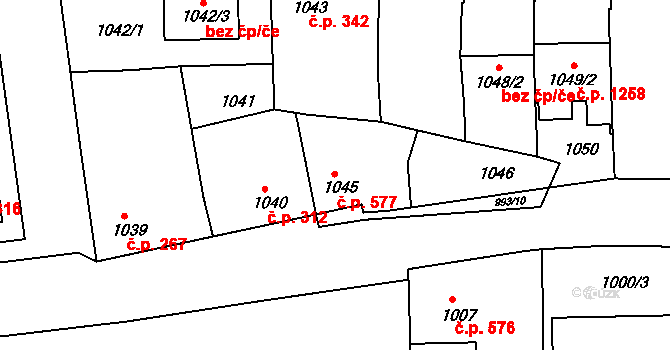 Třeboň II 577, Třeboň na parcele st. 1045 v KÚ Třeboň, Katastrální mapa