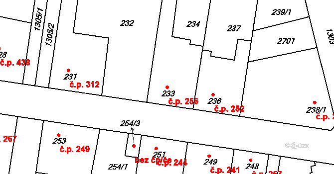 Tuchlovice 256 na parcele st. 233 v KÚ Tuchlovice, Katastrální mapa