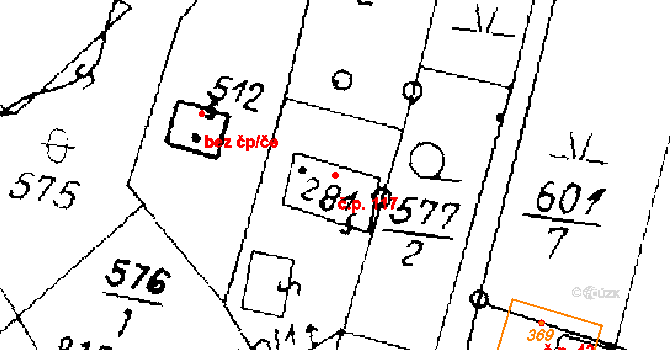 Písek 117 na parcele st. 281 v KÚ Písek u Jablunkova, Katastrální mapa