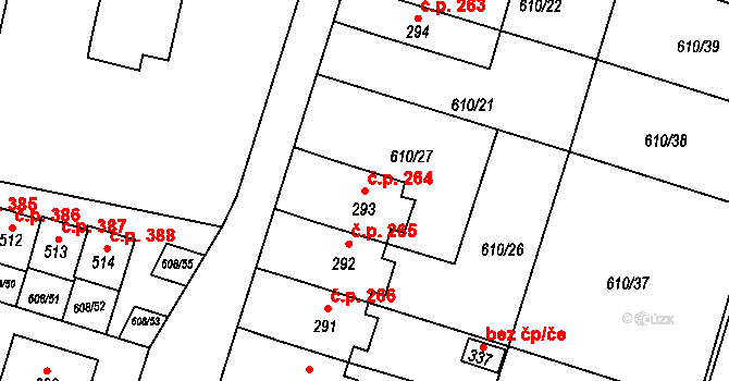 Stěžery 264 na parcele st. 293 v KÚ Stěžery, Katastrální mapa