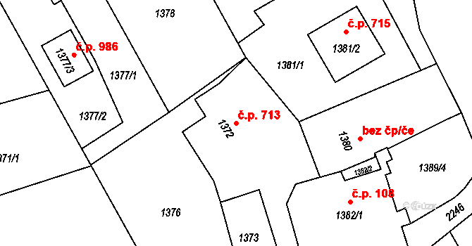 Velká Bystřice 713 na parcele st. 1372 v KÚ Velká Bystřice, Katastrální mapa