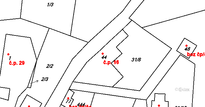 Kardavec 16, Hluboš na parcele st. 44 v KÚ Kardavec, Katastrální mapa