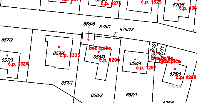 Hořovice 1290 na parcele st. 658/3 v KÚ Velká Víska, Katastrální mapa