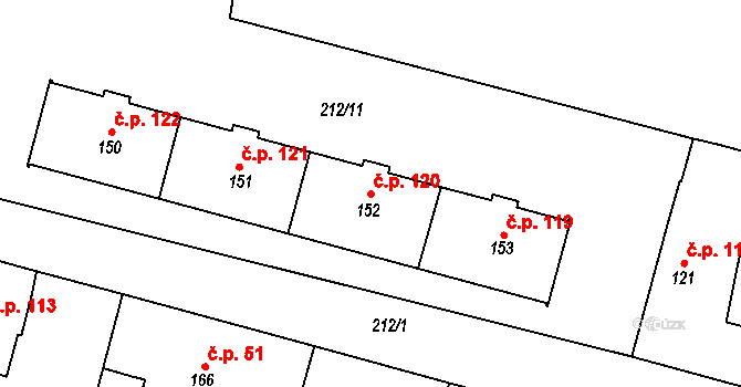 Libotenice 120 na parcele st. 152 v KÚ Libotenice, Katastrální mapa