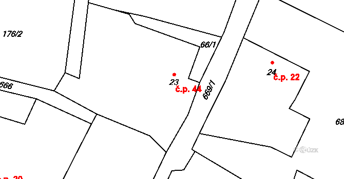 Kal 44, Pecka na parcele st. 23 v KÚ Kal, Katastrální mapa