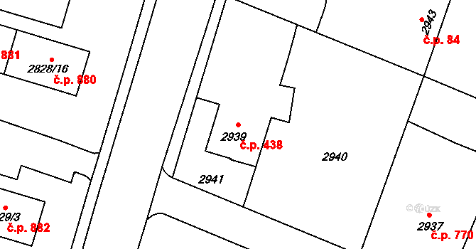 Poruba 438, Orlová na parcele st. 2939 v KÚ Poruba u Orlové, Katastrální mapa