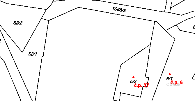 Prostřední Lhota 7, Chotilsko na parcele st. 5/1 v KÚ Prostřední Lhota, Katastrální mapa