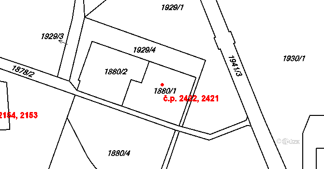 Ústí nad Labem-centrum 2421,2422, Ústí nad Labem na parcele st. 1880/1 v KÚ Ústí nad Labem, Katastrální mapa