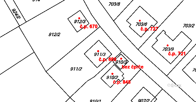 Bukov 688, Ústí nad Labem na parcele st. 911/3 v KÚ Bukov, Katastrální mapa