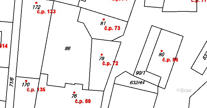 Dymokury 72 na parcele st. 79 v KÚ Dymokury, Katastrální mapa