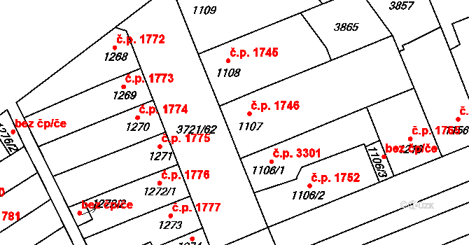 Břeclav 1746 na parcele st. 1107 v KÚ Břeclav, Katastrální mapa