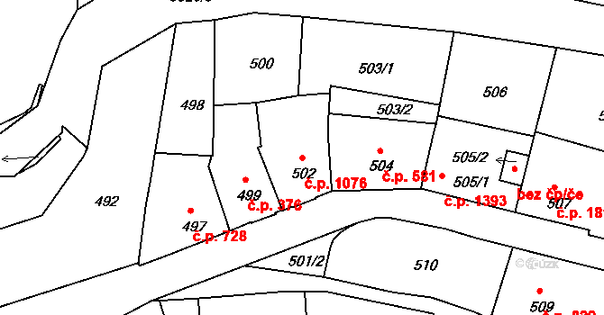 Tábor 1076 na parcele st. 502 v KÚ Tábor, Katastrální mapa